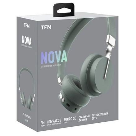 Наушники беспроводные TFN Nova накладные с микрофоном зеленые