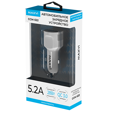 Зарядное устройство автомобильное с двумя USB входами 5.2A Maxvi CCM-522 белое