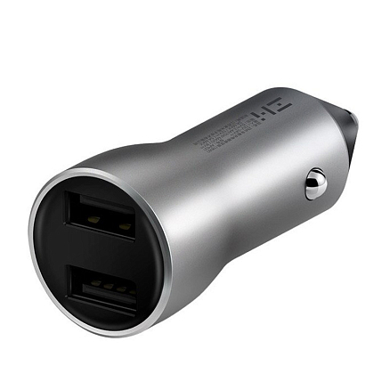 Зарядное устройство автомобильное с двумя USB входами 2.4А 18W Xiaomi ZMI AP621 (быстрая зарядка QC 3.0) серебристое
