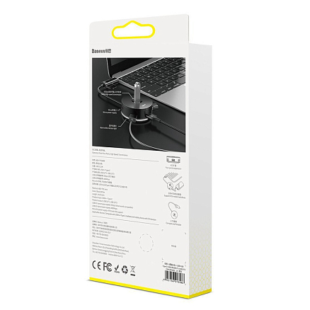 USB 3.0 + Type-C HUB (разветвитель) на 1 порт USB 3.0 и 3 порта USB 2.0 12 см Baseus Round Box с питанием MicroUSB черный