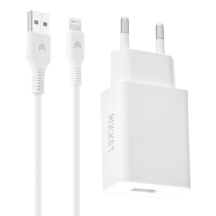 Зарядное устройство сетевое c USB входом 10.5W и кабелем Lightning Rocket Base Combo белое