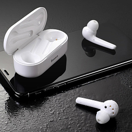 Наушники TWS беспроводные Bluetooth Baseus Encok W07 вакуумные с микрофоном белые