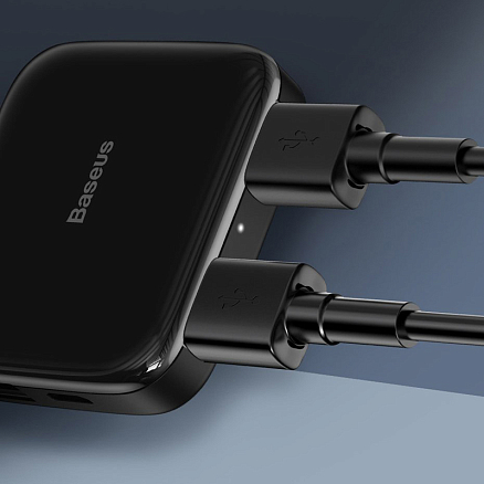 USB 2.0 HUB (разветвитель) на 4 порта Baseus Fully folded с питанием MicroUSB черный