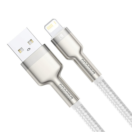 Кабель USB - Lightning для зарядки iPhone 1 м 2.4А плетеный Baseus Cafule Metal Data бело-серебристый