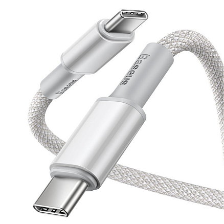 Кабель Type-C - Type-C длина 1 м 5A 20V 100W плетеный Baseus High Density (быстрая зарядка PD, QC 3.0) белый
