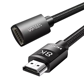 Кабель-удлинитель HDMI - HDMI (папа - мама) длина 1 м версия 2.1 8K 60Hz плетеный Ugreen HD151 черный