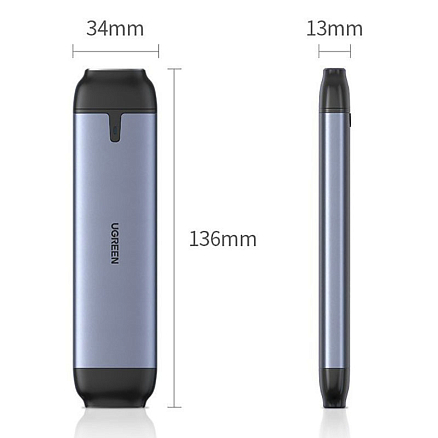 Корпус для SSD M.2, SATA диска Type-C 3.1 Gen 2 (6 Gbps), USB Ugreen CM298 серый