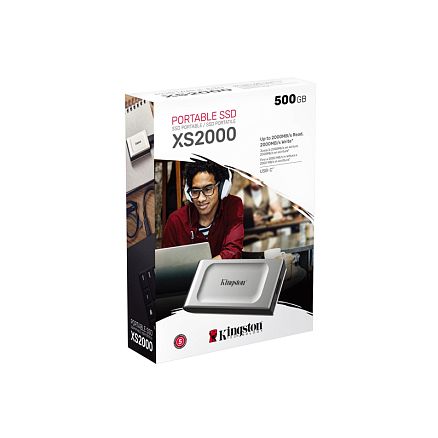 Внешний SSD накопитель Kingston XS2000 500Gb Type-C USB 3.2 Gen2x2 серебристый