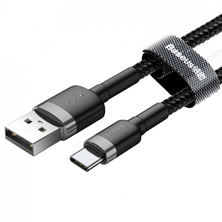 Кабель USB - Type-C для зарядки 3 м 2А плетеный Baseus Cafule черно-серый