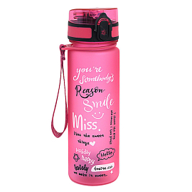 Бутылка для воды спортивная с трубочкой и шкалой Graffiti 500 мл розовая