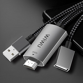 Кабель HDMI - USB, USB (папа - папа, мама) для подключения к TV универсальный 2 м WiWU X8 черный