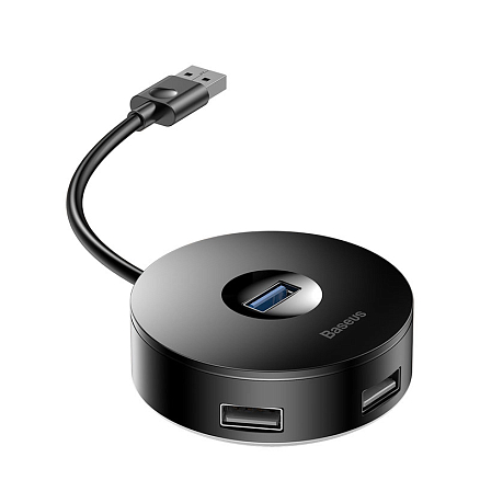 USB 3.0 HUB (разветвитель) на 1 порт USB 3.0 и 3 порта USB 2.0 25 см Baseus Round Box с питанием MicroUSB черный