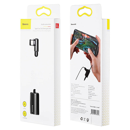 Переходник Type-C - 3,5 мм, Type-C (папа - мама, мама) 12 см Baseus L45 черный