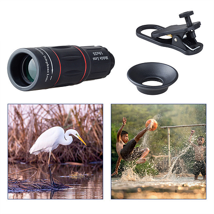 Объектив для телефона универсальный 4-в-1: Telephoto 18Х, Fisheye, Wide-Angle, Macro Apexel APL-T18 + штатив для телефона