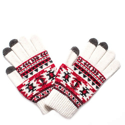 Перчатки трикотажные для емкостных дисплеев Greengo (Польша) N-02 с орнаментом белые