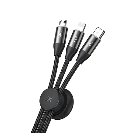 Кабель USB - MicroUSB, Lightning, Type-C 1 м 3.5A c магнитом Baseus Car черный