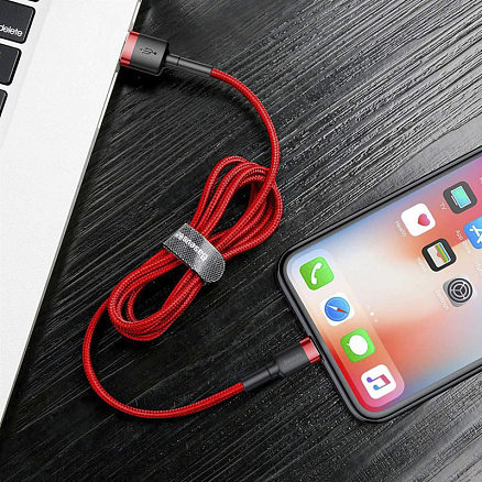Кабель USB - Lightning для зарядки iPhone 1 м 2.4А плетеный Baseus Cafule красно-черный