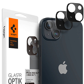 Защитное стекло на камеру для iPhone 14, 14 Plus Spigen Optik.TR черное 2 шт.