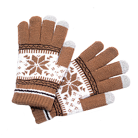 Перчатки трикотажные для емкостных дисплеев Greengo (Польша) N-05 узор снежинки светло-коричневые