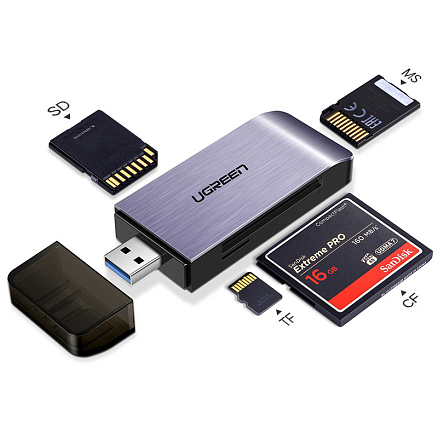 Картридер USB 3.0 для SD, MicroSD, CF и MS Ugreen CM180-50541 серо-черный