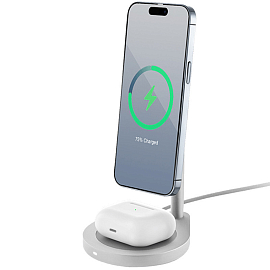 Беспроводная зарядка 2-в-1 MagSafe для iPhone и AirPods 15W uBear Stage серебристая