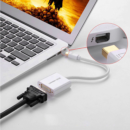 Переходник Mini DisplayPort - DVI-D (папа - мама) 15 см Ugreen 10402 серебристый
