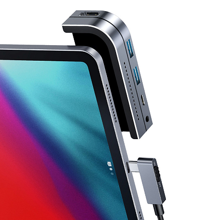 Хаб (разветвитель) Type-C - HDMI 4K, 2 х USB 3.0, Type-C PD с картридером SD и MicroSD Baseus Bend Angle No.7 серый