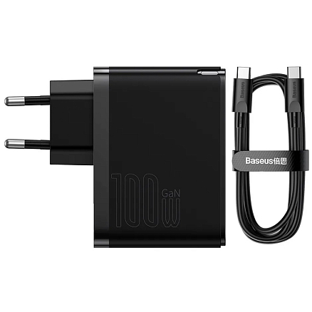 Зарядное устройство сетевое с USB и Type-C входами 100W Baseus GaN5 Pro (быстрая зарядка QC, PD) черное