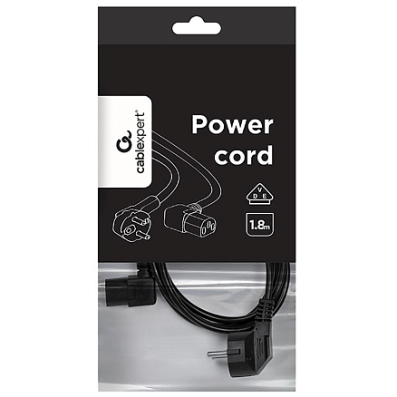 Кабель питания с угловым C13 длина 1,8 м 10A с заземлением Cablexpert PC-186A-VDE черный