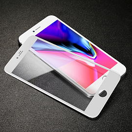 Защитное стекло для iPhone 7 Plus, 8 Plus на весь экран противоударное Baseus 3D Edge белое
