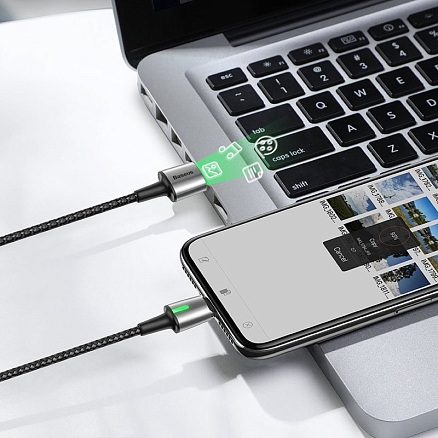 Кабель USB - MicroUSB, Lightning, Type-C 2 м 2А со сменными штекерами магнитный плетеный Baseus Zinc черный