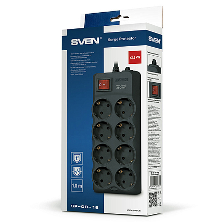 Сетевой фильтр на 8 розеток длина 1,8 м Sven SF-08-16