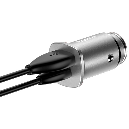 Зарядное устройство автомобильное с USB и Type-C входами 4.5А 30W Baseus Square PPS (быстрая зарядка PD 3.0, QC 3.0) серебристое