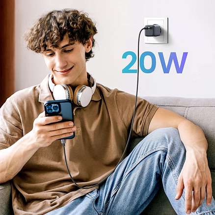 Зарядное устройство сетевое Type-C 20W Ugreen CD318 GaN (быстрая зарядка PD 3.0, QC 3.0) серое
