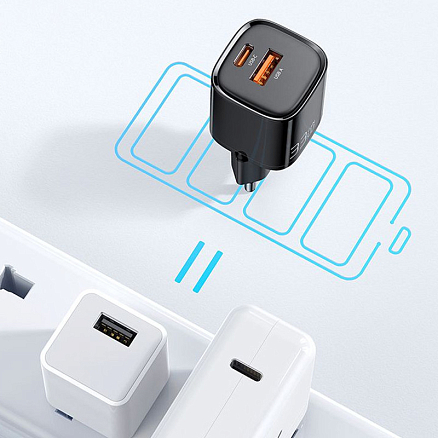 Зарядное устройство сетевое с USB и Type-C входами 33W GaN McDodo CH-0151 (быстрая зарядка PD, QC) черное