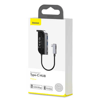 Хаб (разветвитель) Type-C - HDMI 4K, 2 х USB 3.0, Type-C PD с картридером SD и MicroSD Baseus Bend Angle No.7 серый