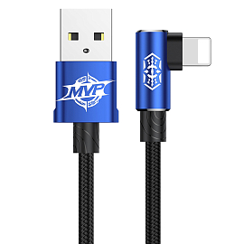 Кабель USB - Lightning для зарядки iPhone 2 м 1.5А с угловым Lightning плетеный Baseus MVP Elbow черно-синий