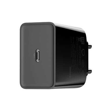 Зарядное устройство сетевое с Type-C входом 3А 20W Baseus Speed Mini CCFS-SN01 (быстрая зарядка PD) черное