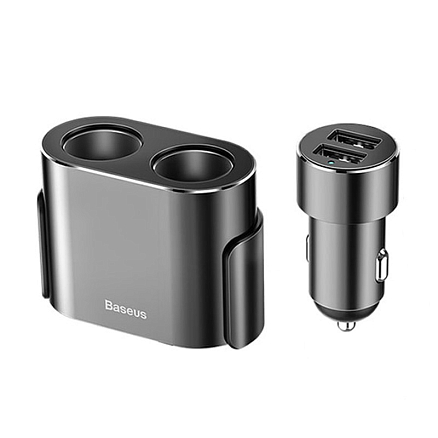 Зарядное устройство автомобильное с двумя USB входами 3.4A 17W Baseus CRDYQ-01 с разветвителем черное