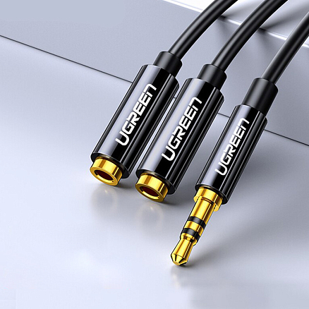 Разветвитель наушников 3,5 мм 3 pin - 2 х 3,5 мм (папа - мама, мама) 20 см Ugreen AV134 черный