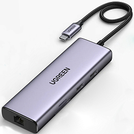 Хаб (разветвитель) Type-C 9-в-1 Ugreen CM490 серый
