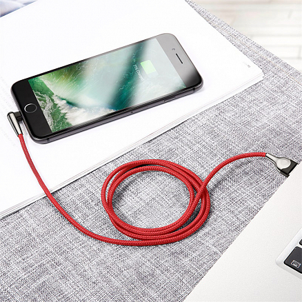 Кабель USB - Lightning для зарядки iPhone 2 м 1.5А плетеный с угловым штекером Baseus  Sharp-bird красный