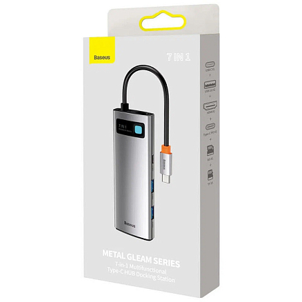 Хаб (разветвитель) Type-C - HDMI, 2 х USB 3.0, Type-C, Type-C PD, SD, microSD Baseus Gleam Series серый