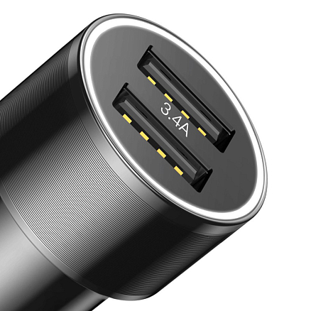 Зарядное устройство автомобильное с двумя USB входами 3.4A и Lightning кабелем Baseus Small Screw (быстрая зарядка QC 3.0) черное