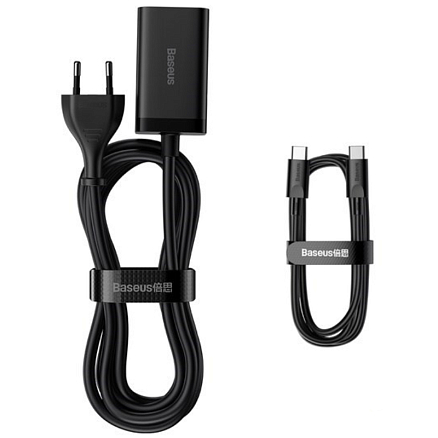 Зарядное устройство сетевое с двумя USB и двумя Type-C входами 3А 65W с кабелем Baseus GaN3 Pro (быстрая зарядка QC 4.0, 3.0, PD) черное