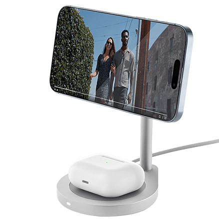 Беспроводная зарядка 2-в-1 MagSafe для iPhone и AirPods 15W uBear Stage серебристая