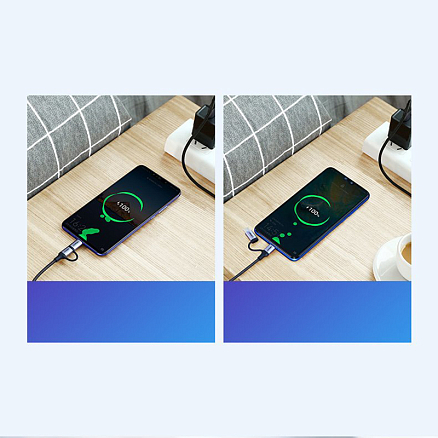 Кабель USB - MicroUSB, Type-C для зарядки 1 м 3А плетеный Ugreen US177 черный