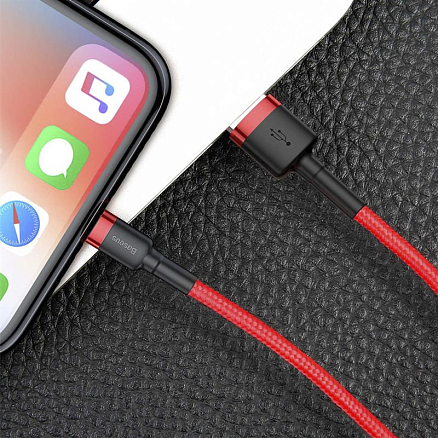 Кабель USB - Lightning для зарядки iPhone 1 м 2.4А плетеный Baseus Cafule красно-черный