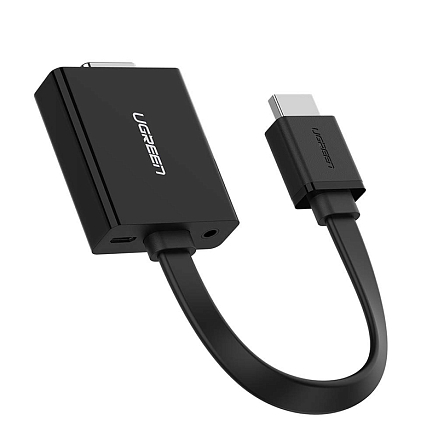 Переходник (преобразователь) HDMI - VGA, 3,5 мм длина 17 см Ugreen MM103 с питанием MicroUSB черный