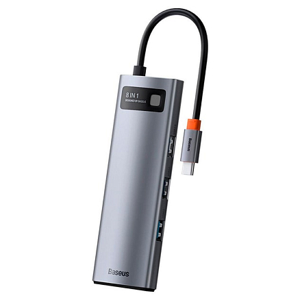 Хаб (разветвитель) Type-C - 3 х USB 3.0, HDMI 4K, RJ45, SD, microSD Baseus Metal Gleam серый